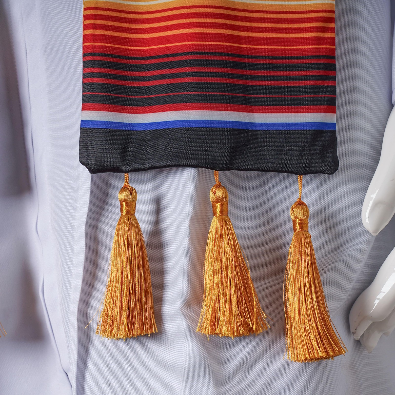 Mexican Graduation Sash With Flag and Flowers Mexico Serape Stole Medium Blue