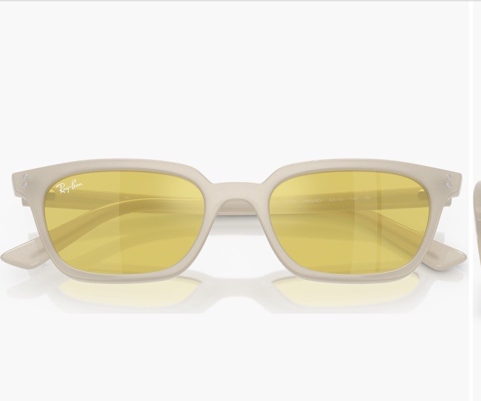 Ray-Ban Unisex Rectangle Sunglasses Beige Plastic Frame Yellow Gradient Lens