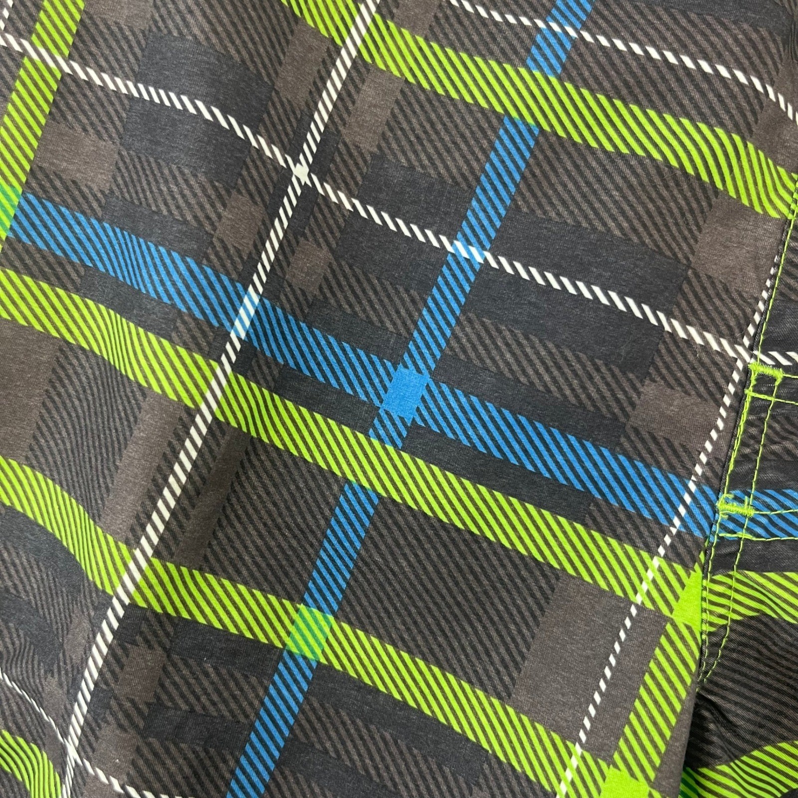 Y2K Airwalk Board Shorts Mens M Black Neon Green Blue Plaid Cargo Swim VTG