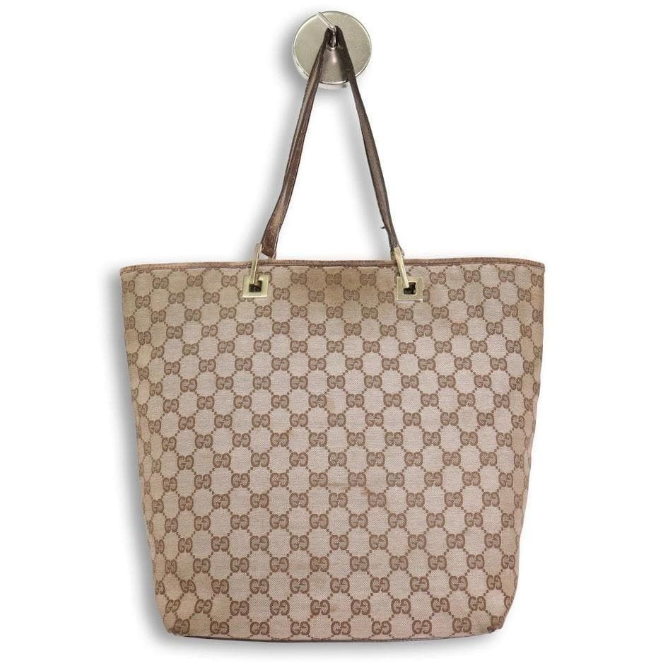 gucci GG canvas tote bag beige leather hardware commuting