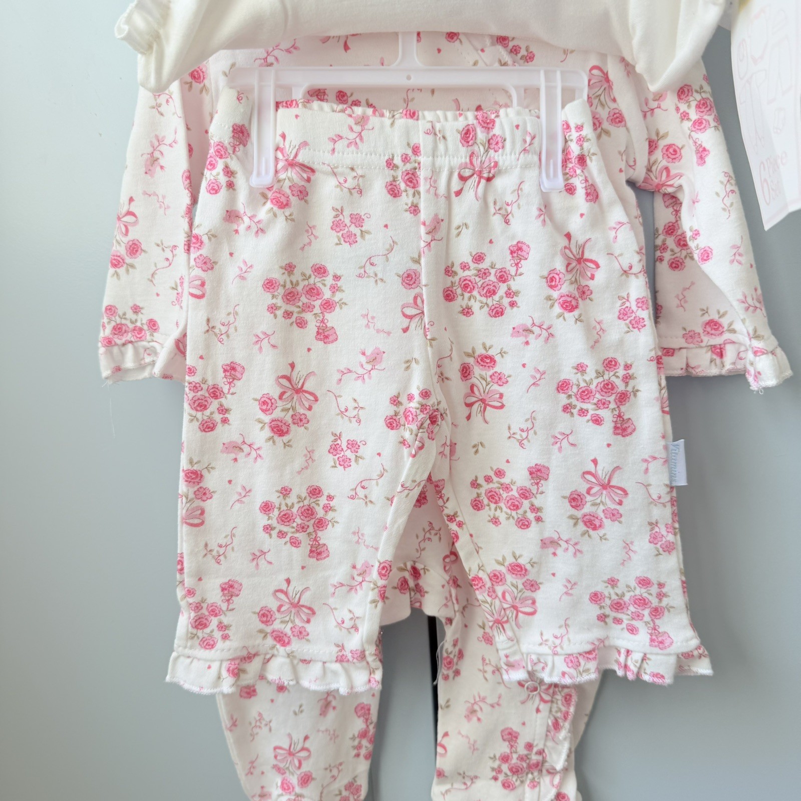 NWT Vitamins Baby Girls Pink Flower Bird 6pc Coverall Pants Bodysuit Bib 0-3M