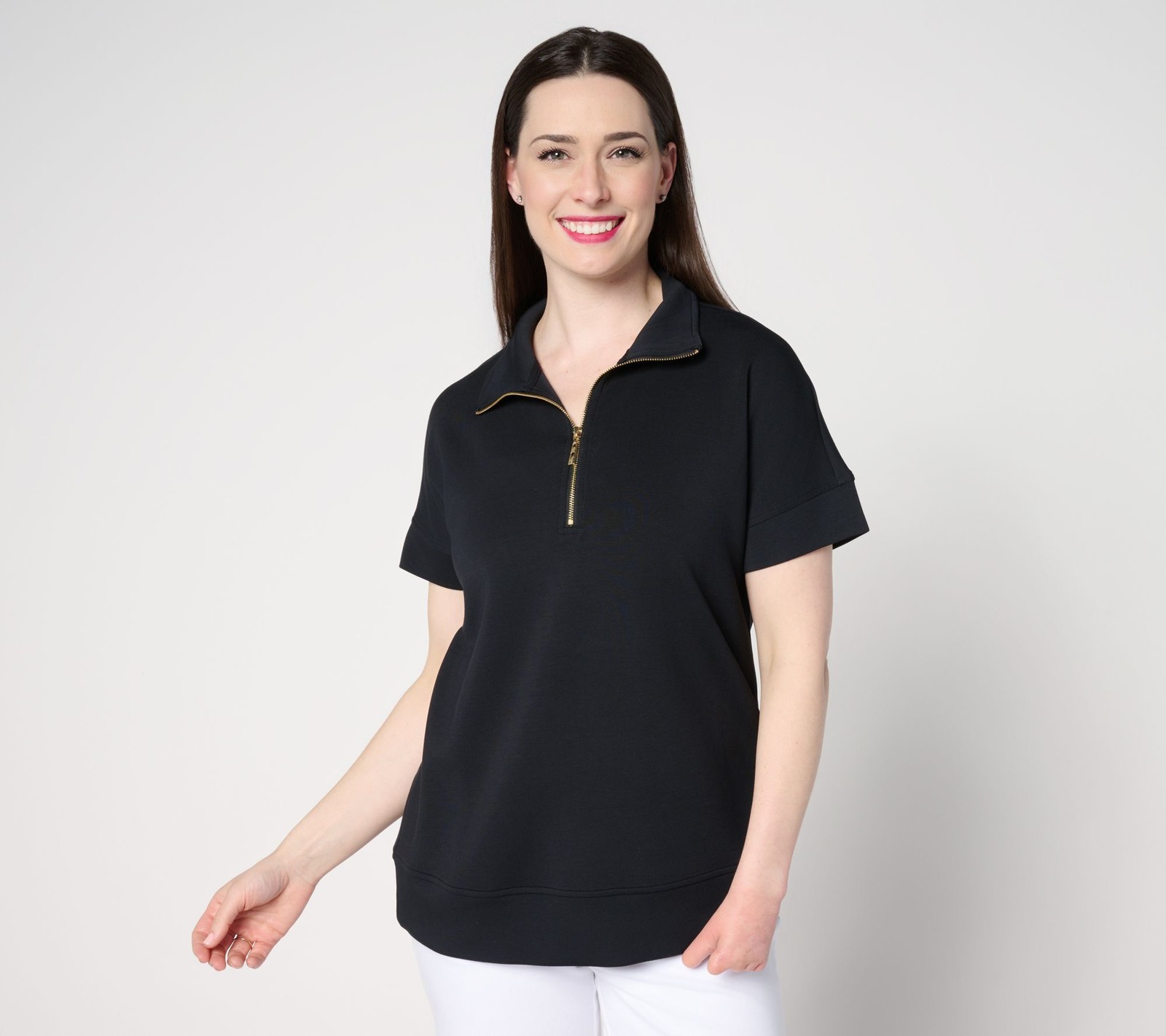 Gloria Vanderbilt Women’s Top Sz L ScubaLuxe Half Zip Dolman Sleeve Black