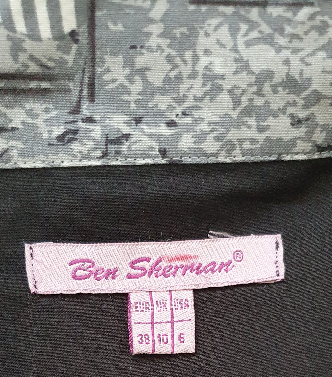 Ben Sherman New Black Shirt Dress Size 10 Collar & sleeves Beach pattern