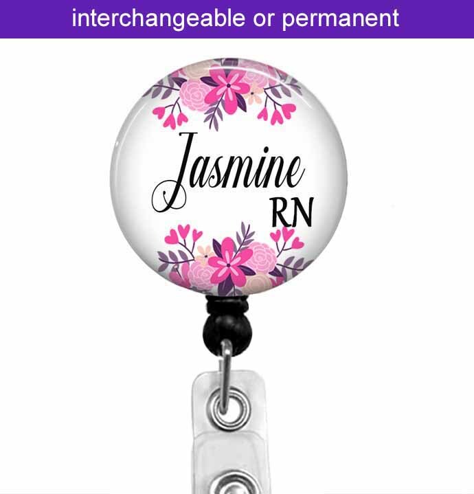 RN Badge Reel, Swappable Badge Topper, Pink Floral Nursing Badge Reel – T5