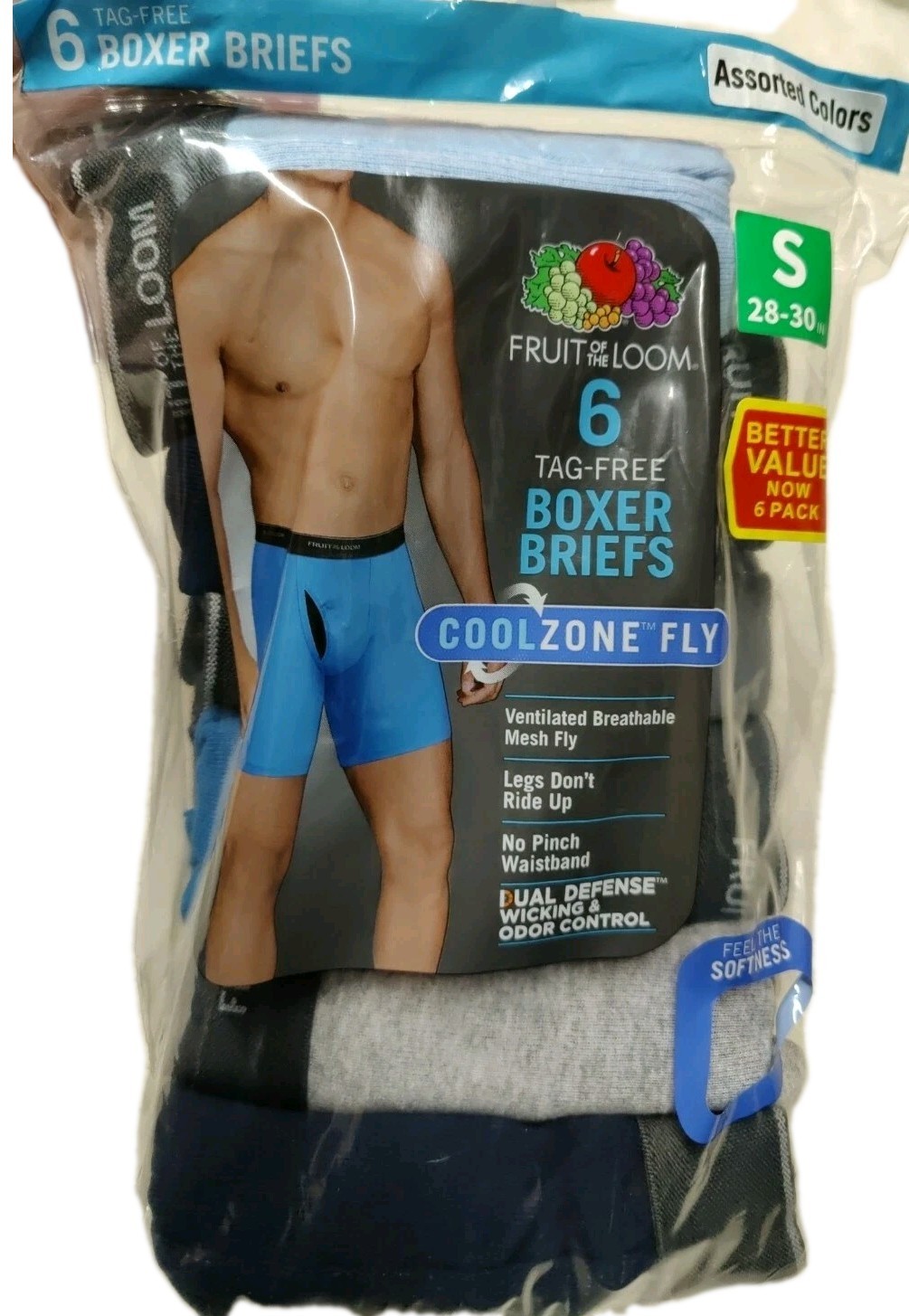 Fruit of the Loom Men’s CoolZone Fly Boxer Briefs Multicolor Size S (28-30) 6 PK