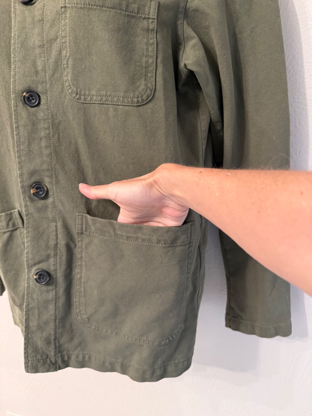 Uniqlo size M cotton blend utility jacket shacket patch pockets green