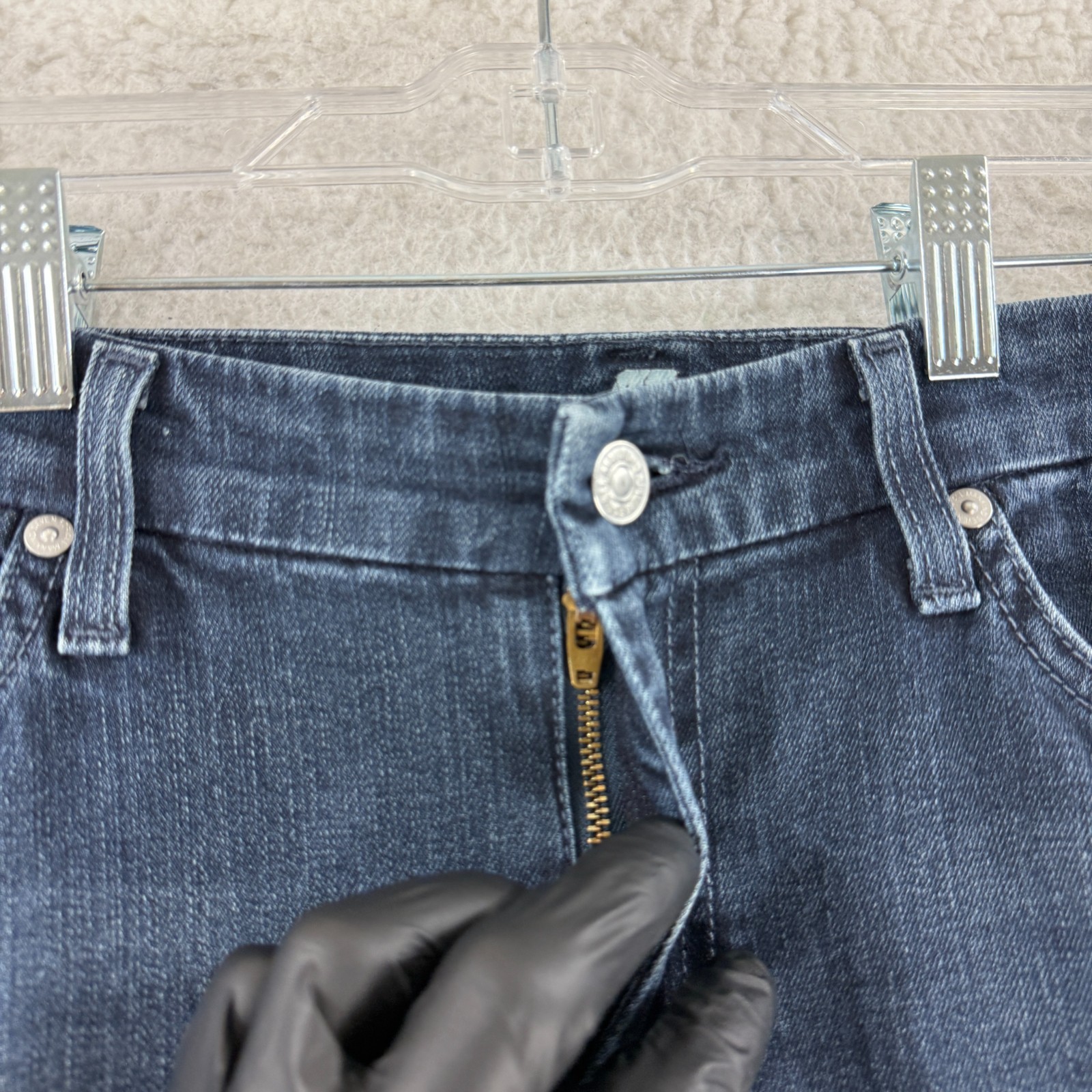 7 For All Mankind Flare Jeans Womens Size 31 Blue Denim Low Rise Dark Wash