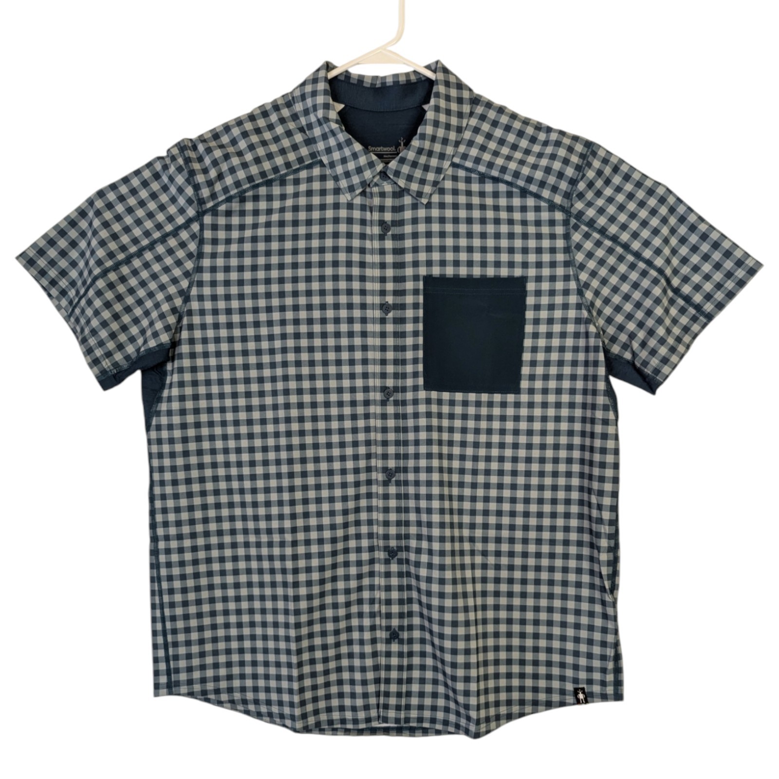 Smartwool Mens Blue Green Plaid Button Up Shirt Short Sleeve Breathable New