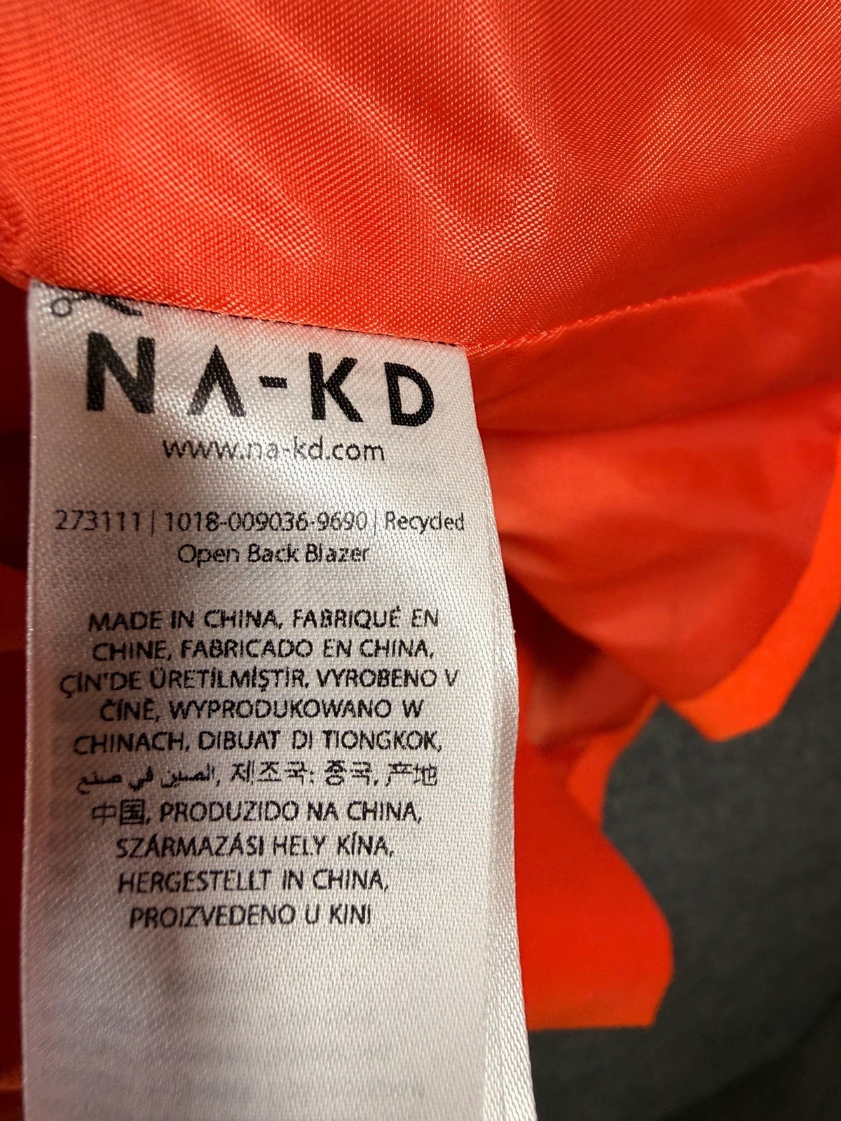 NA-KD Neon Orange Cutout Blazer Open Back Single Button Jacket Blazer Women’s 36