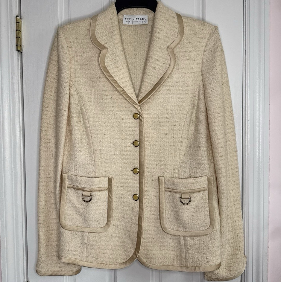St. John St. John Collection Beige Button Front Jacket w/ Pockets Size XL
