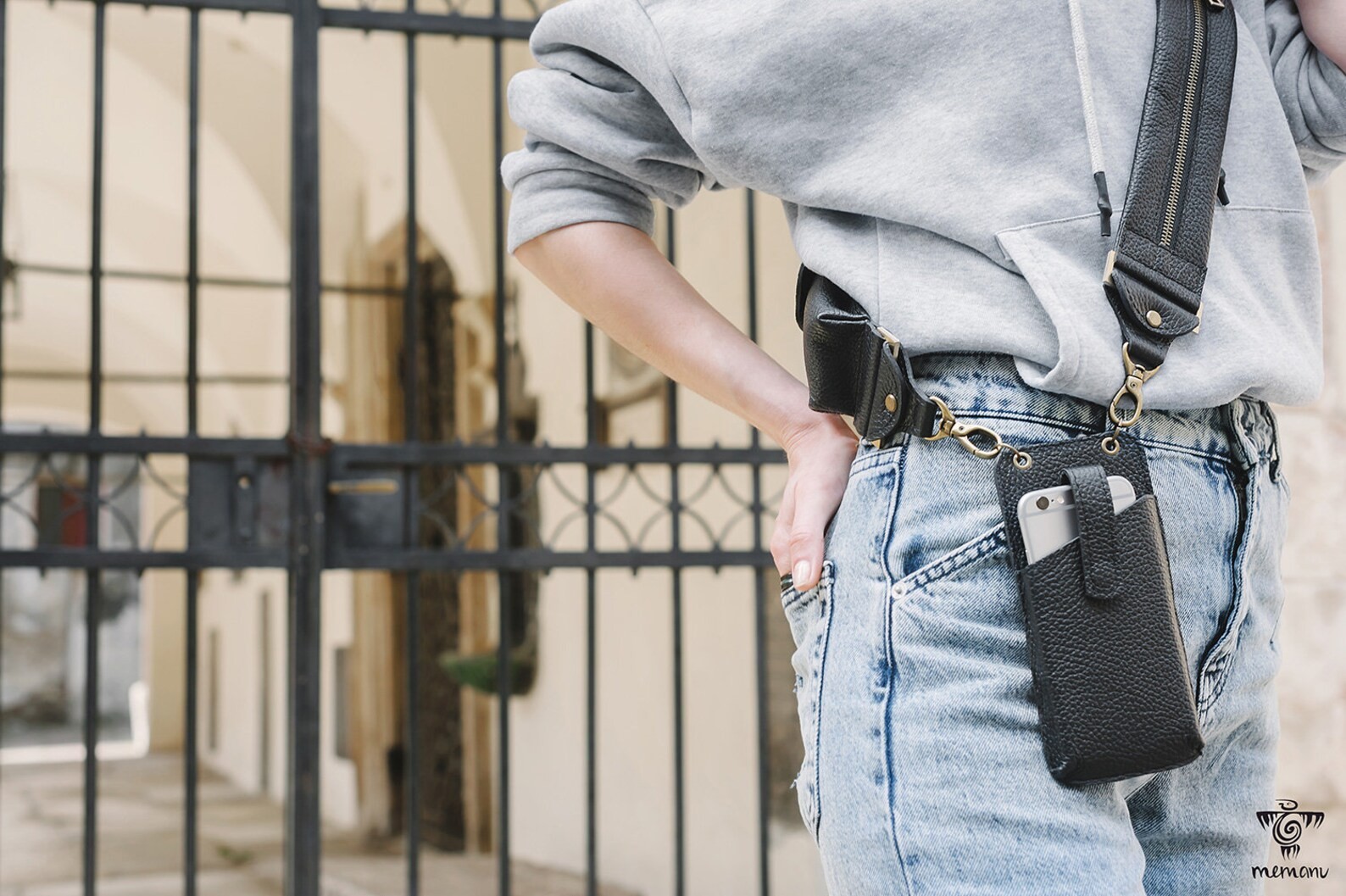 Leather Bandolier iPhone Pocket, Cell Phone Wallet Crossbody