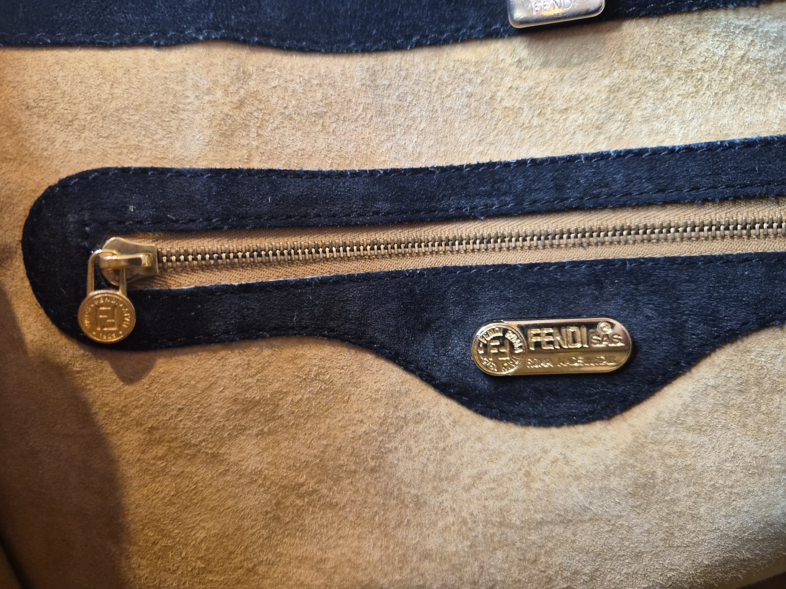 Fendi Black Medium Tote Bag Gold Tone FF Logo Detachable Adjustable Strap