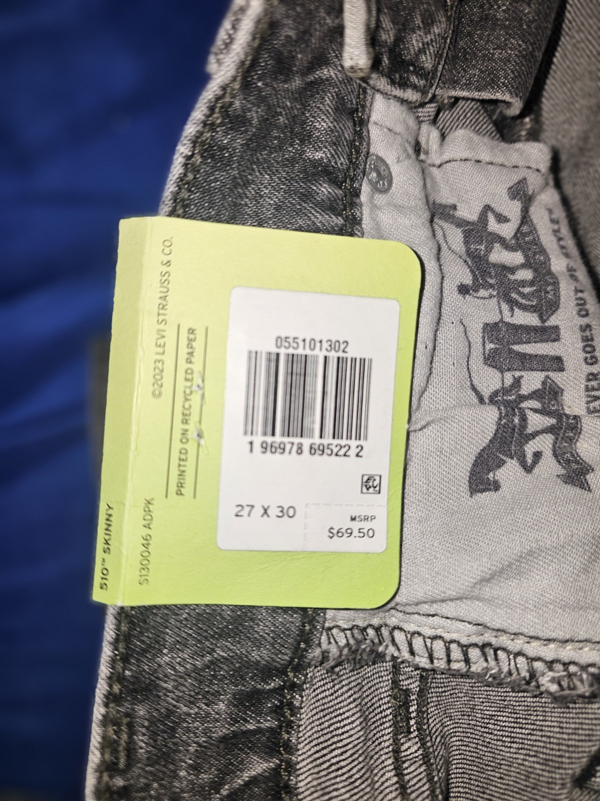 Levi’s 510 Skinny Jeans Men’s 27×30 Black Gray Wash Denim NWT