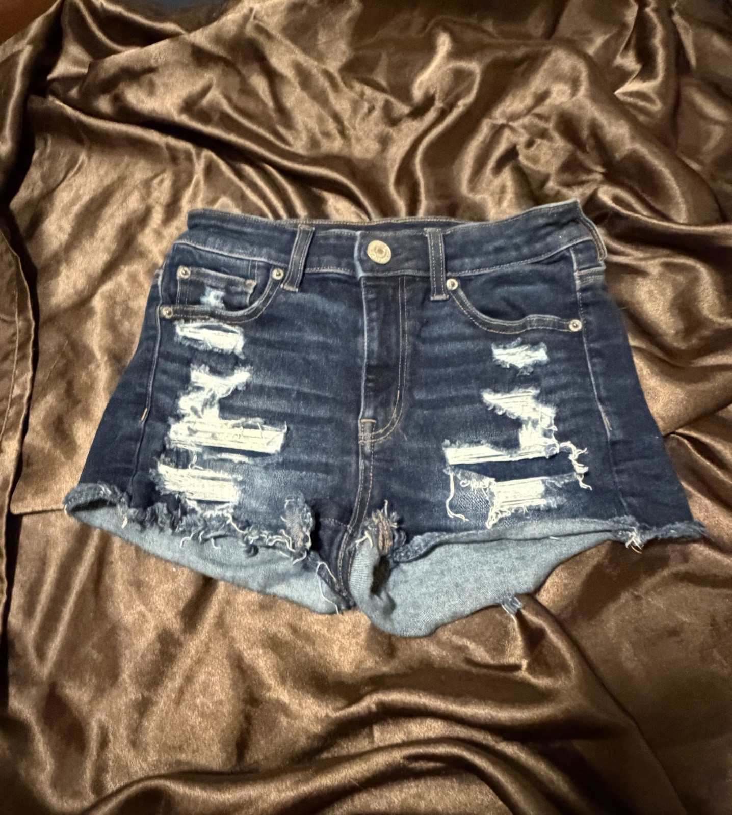 American Eagle Hi-Rise Shortie Dark Wash Denim Cut Off Shorts Women’s Size 2