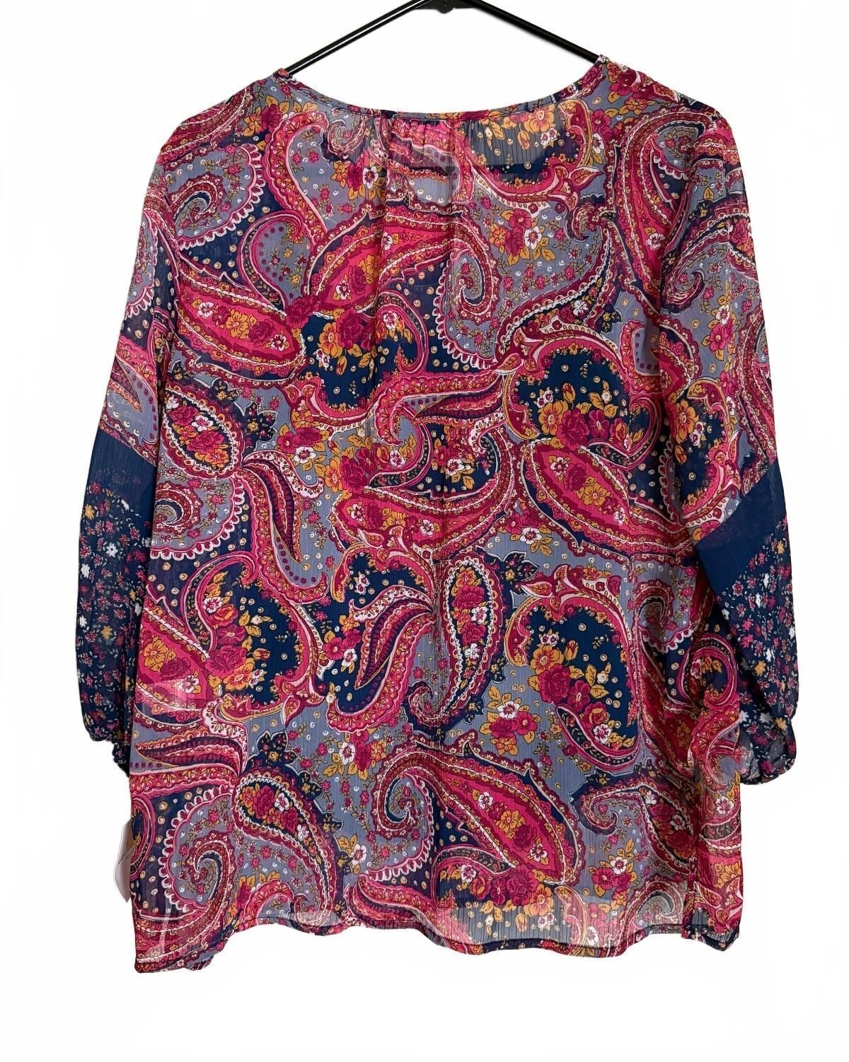 Liz Claiborne NEW Blouse with Cami Size PL Petite Large Navy Pink Work City Chic