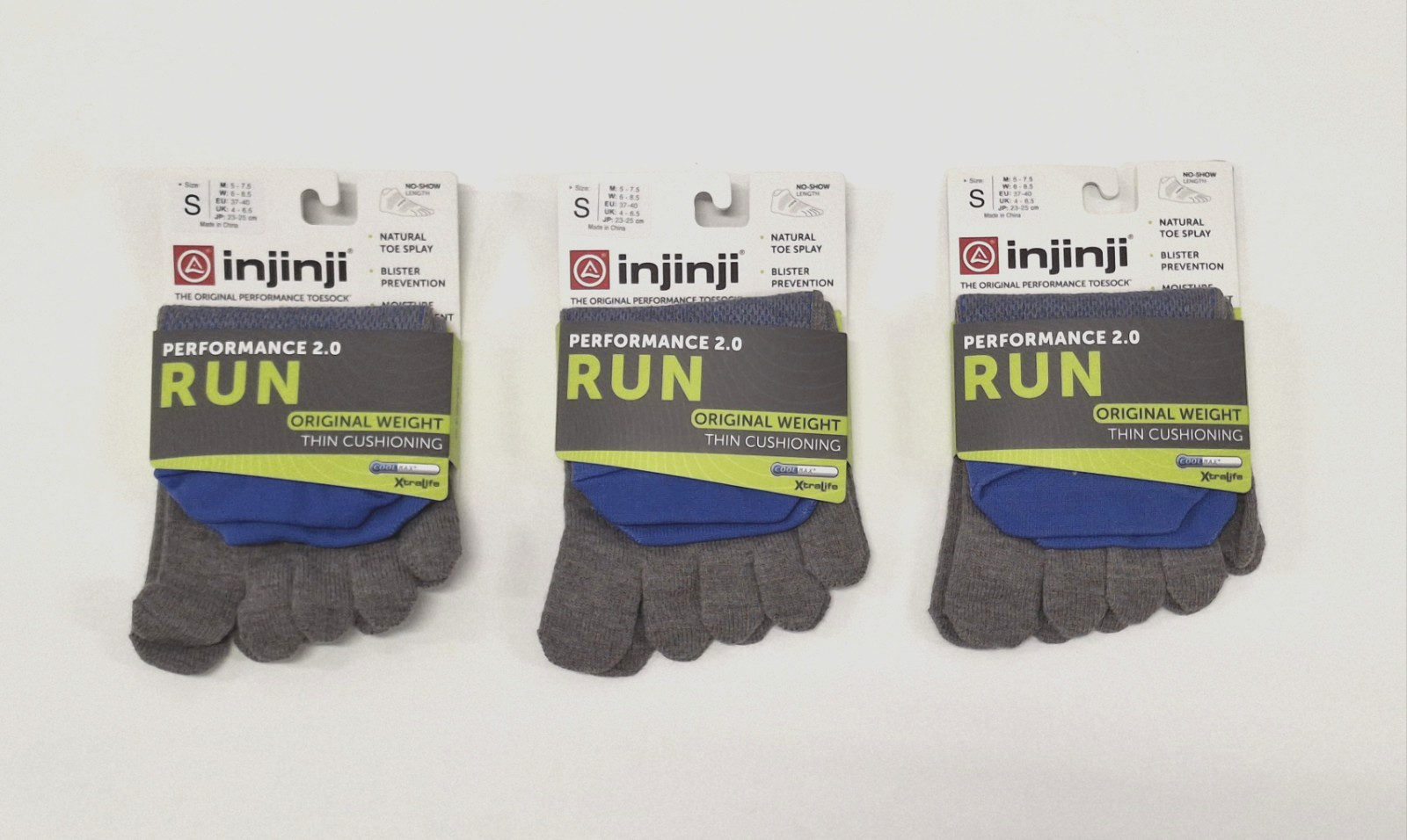 (3 PAIRS) Mens Small (Size 5-7.5) – INJINJI No Show Toe Socks Running BRAND NEW