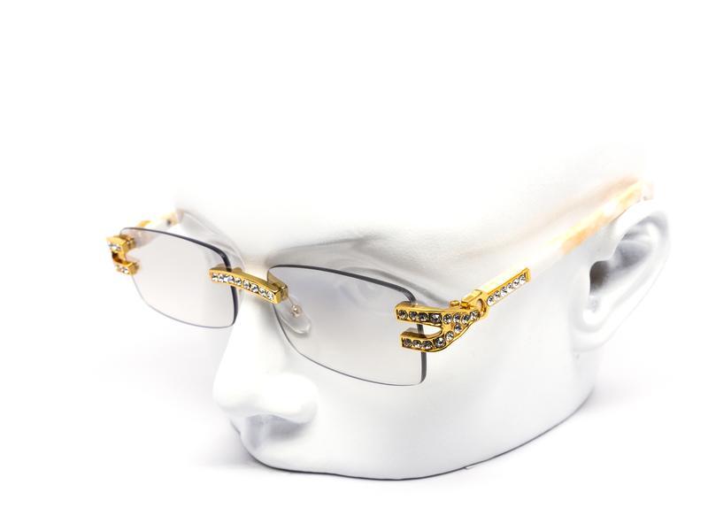 Mens Sunglasses Hip Hop Quavo Migos Rimless Diamond SQUARE Frame Clear Lens Gold