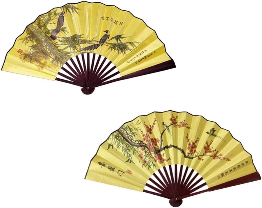 Folding Hand Fan,13 inch Bamboo Fabric Large Hand Fans with Chinese Tradition…
