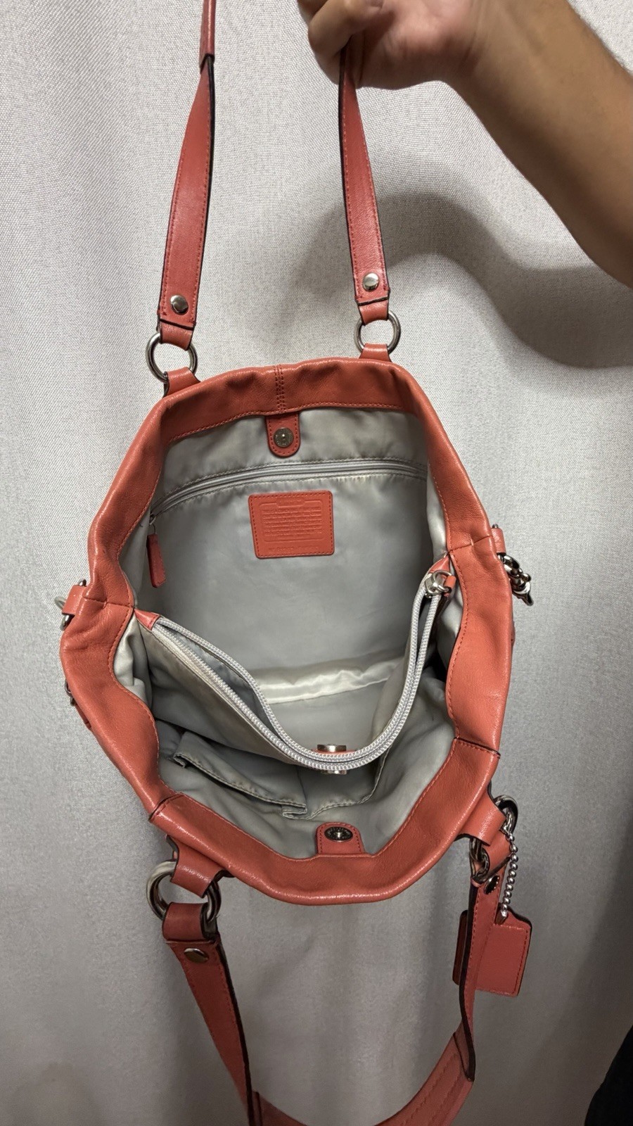 Coach Ashley Bag In Coral with OG Hangtag and Crossbody Strap F15513 Leather Bag