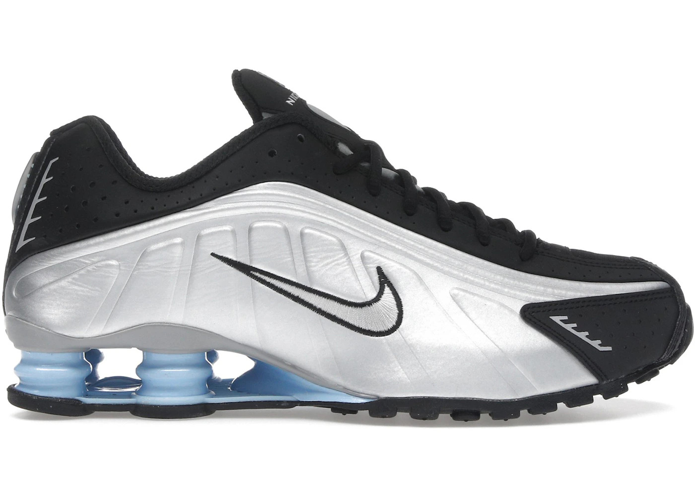 Size 8M/9.5W – Nike Shox R4 Silver Black Blue (NO BOX) Mens HQ1988-004