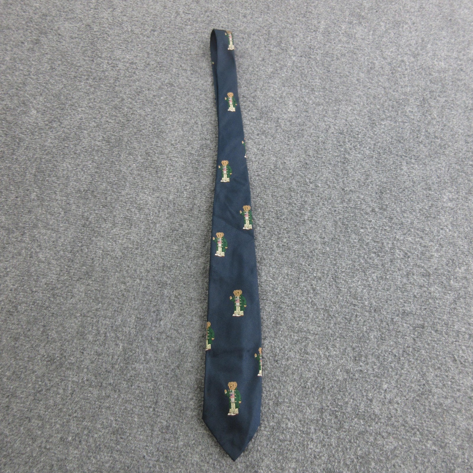 Vtg Polo By Ralph Lauren Tie Mens Blue Polo Bear Silk Woven Necktie