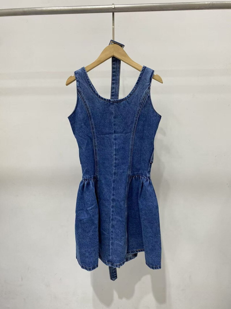 Self-Portrait Womens New Retro Sweet Waist Fluffy Sleeveless Denim Dress