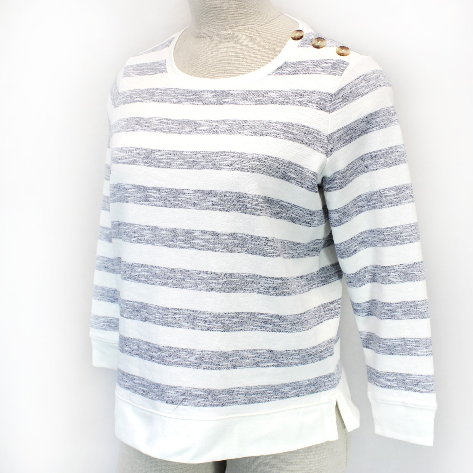 TALBOTS Plus terry 100% Cotton STRIPE TOP SWEATSHIRT 3X Petite slits nautical
