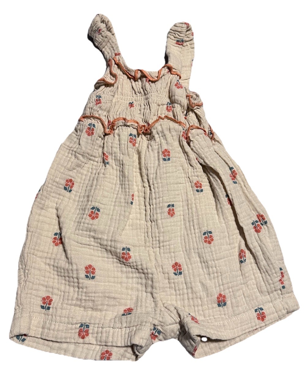Carter’s Baby One Piece, Floral Muslin Romper, Ivory Pink Blue Ruffle, 18M