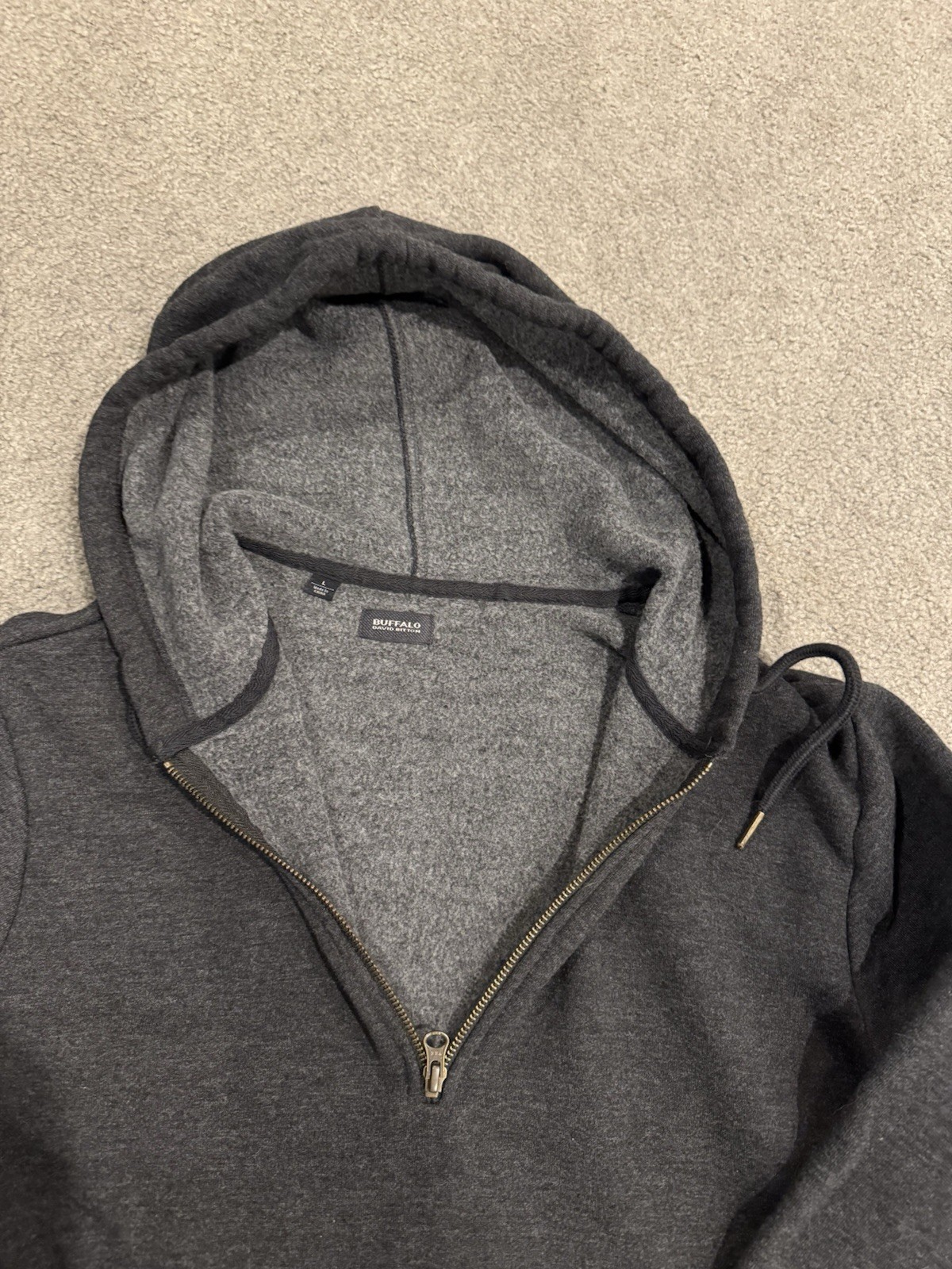 Buffalo David Bitton Men’s Gray Fleece 1/4 Zip Pullover Hoodie Size L