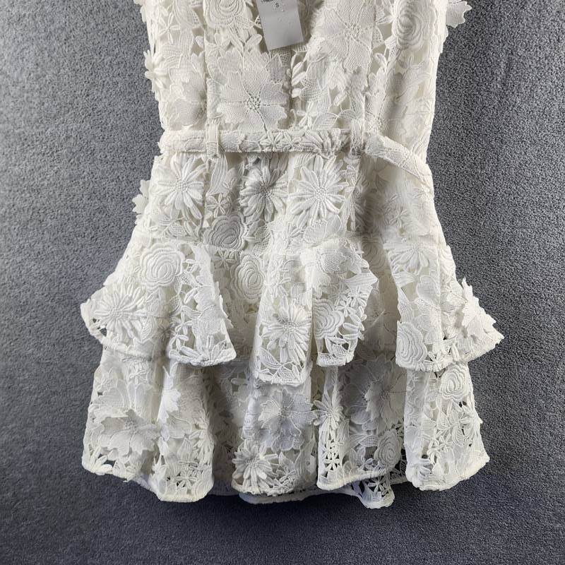 Generation Love Lisette 3D Lace Belted Dress Women’s S White Back Zip Closure