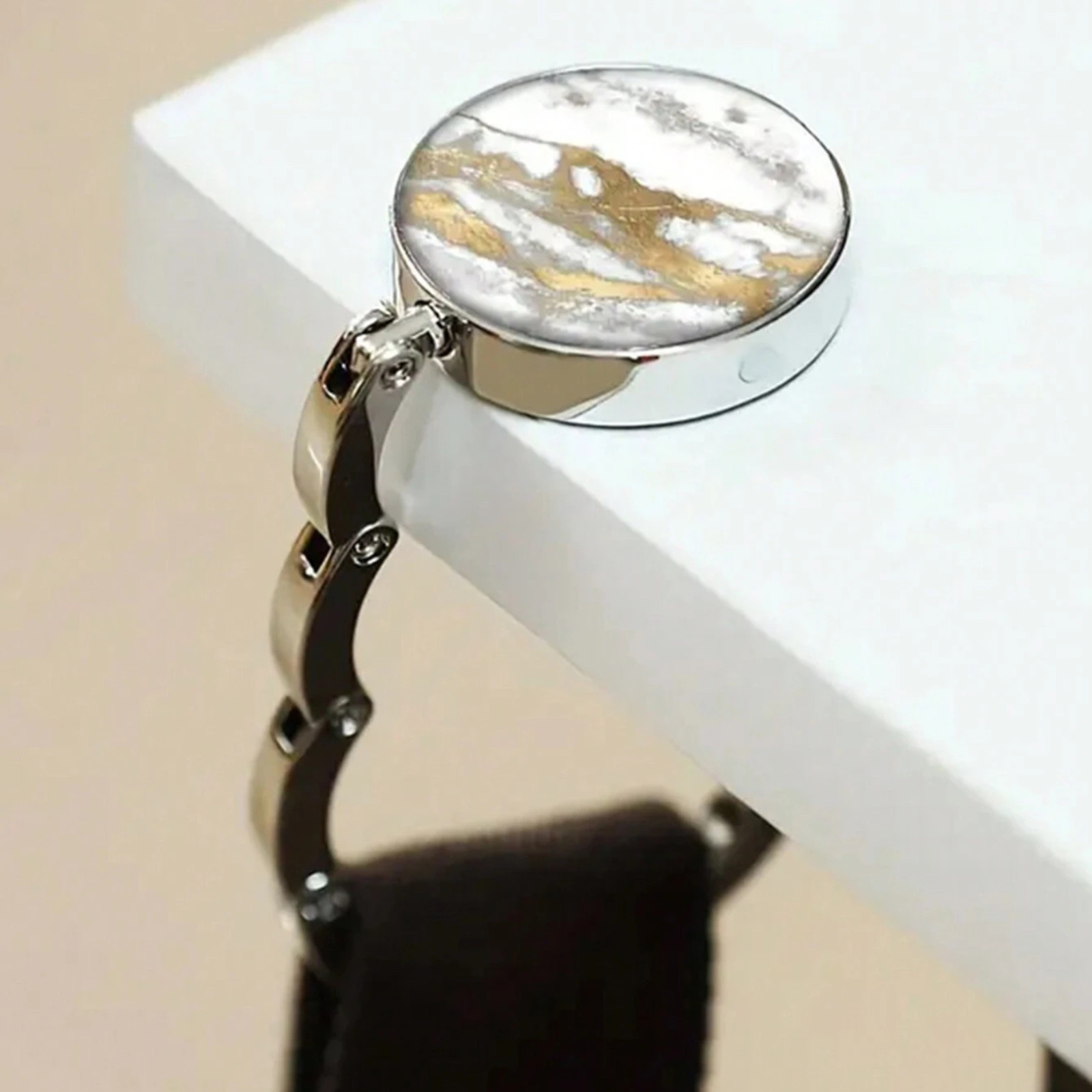 Portable Purse Folding Hanger Desk Handbag Holder Hook Hummingbird Marble Style