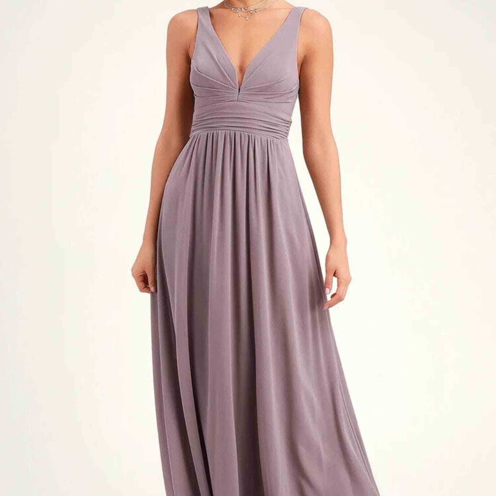 LULUS NWT V-neck Chiffon A-line Maxi Gown In Taupe size medium