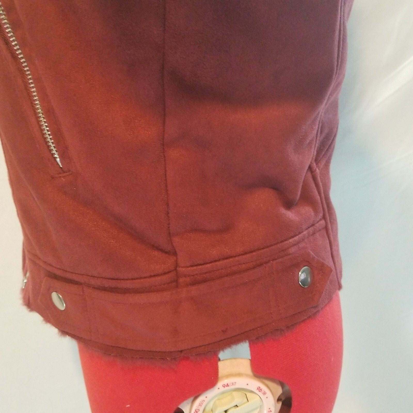 Womens Biker Faux Suede Maroon Red Moto Jacket Furry Lining PLEASE SEE DESCRIPTI
