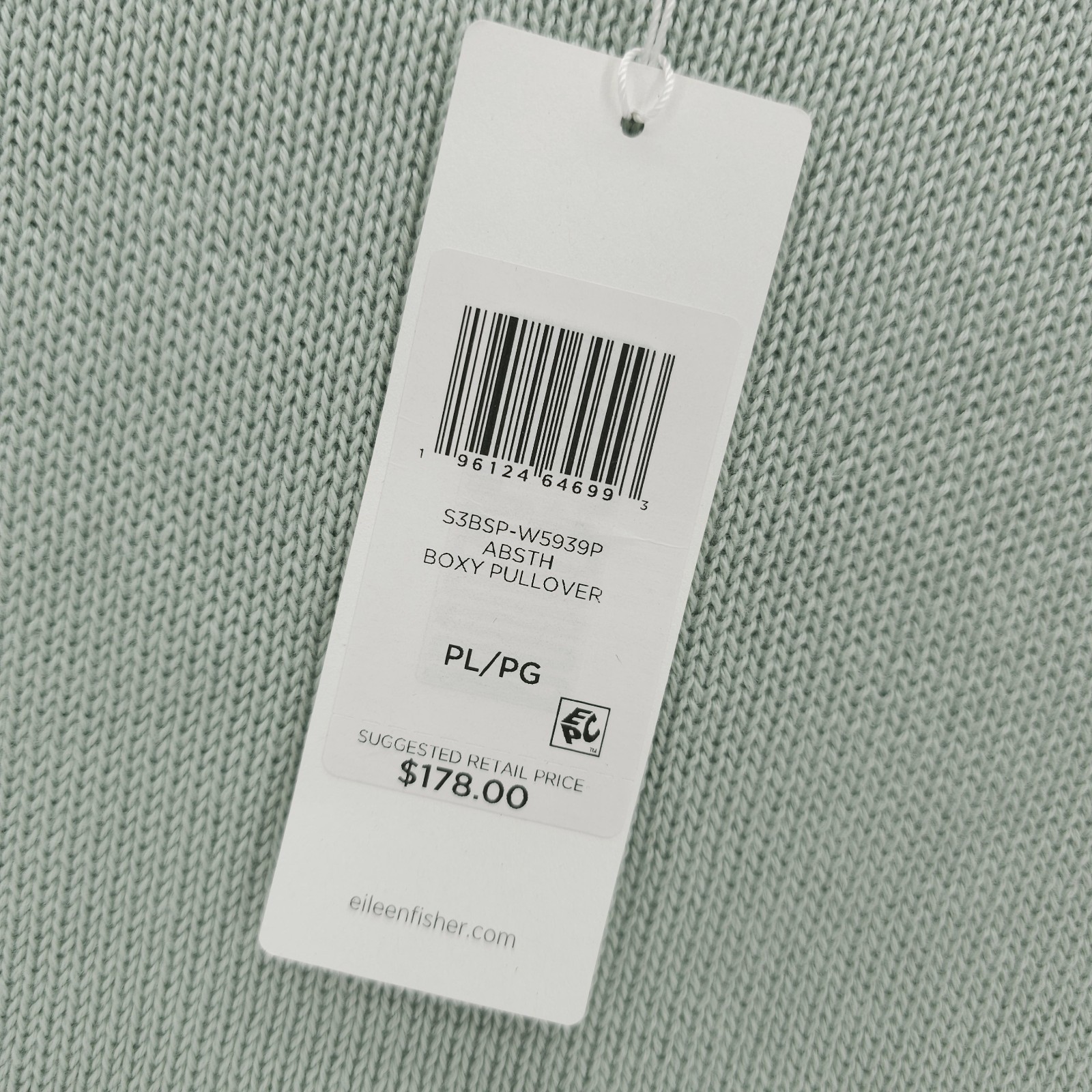 NWT EILEEN FISHER Boxy Pullover Absinthe Pale Green Rolled Hems PETITE LARGE