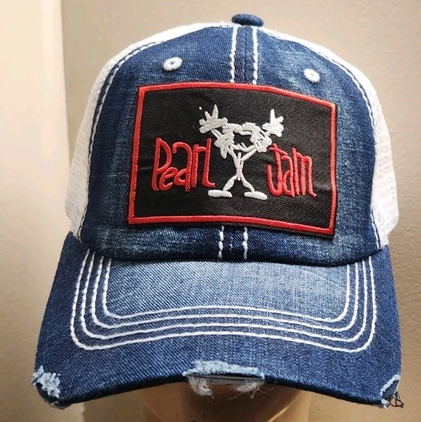 Pearl Jam Hat Distressed Blue Jean & White Mesh PEARL JAM HAT