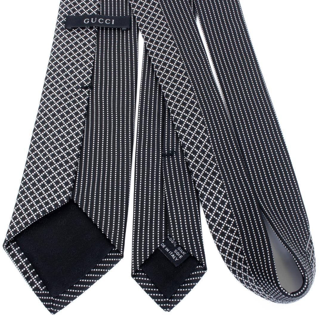 GUCCI Diamante Cleric Tie Black Silver Silk Regular 7.1cm New Unisex