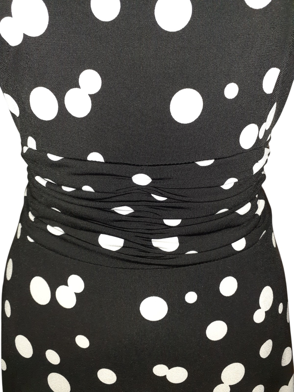 JESSICA HOWARD Plus Size 14W A-Line Dress Black Ivory Polka Dots Sleeveless Midi