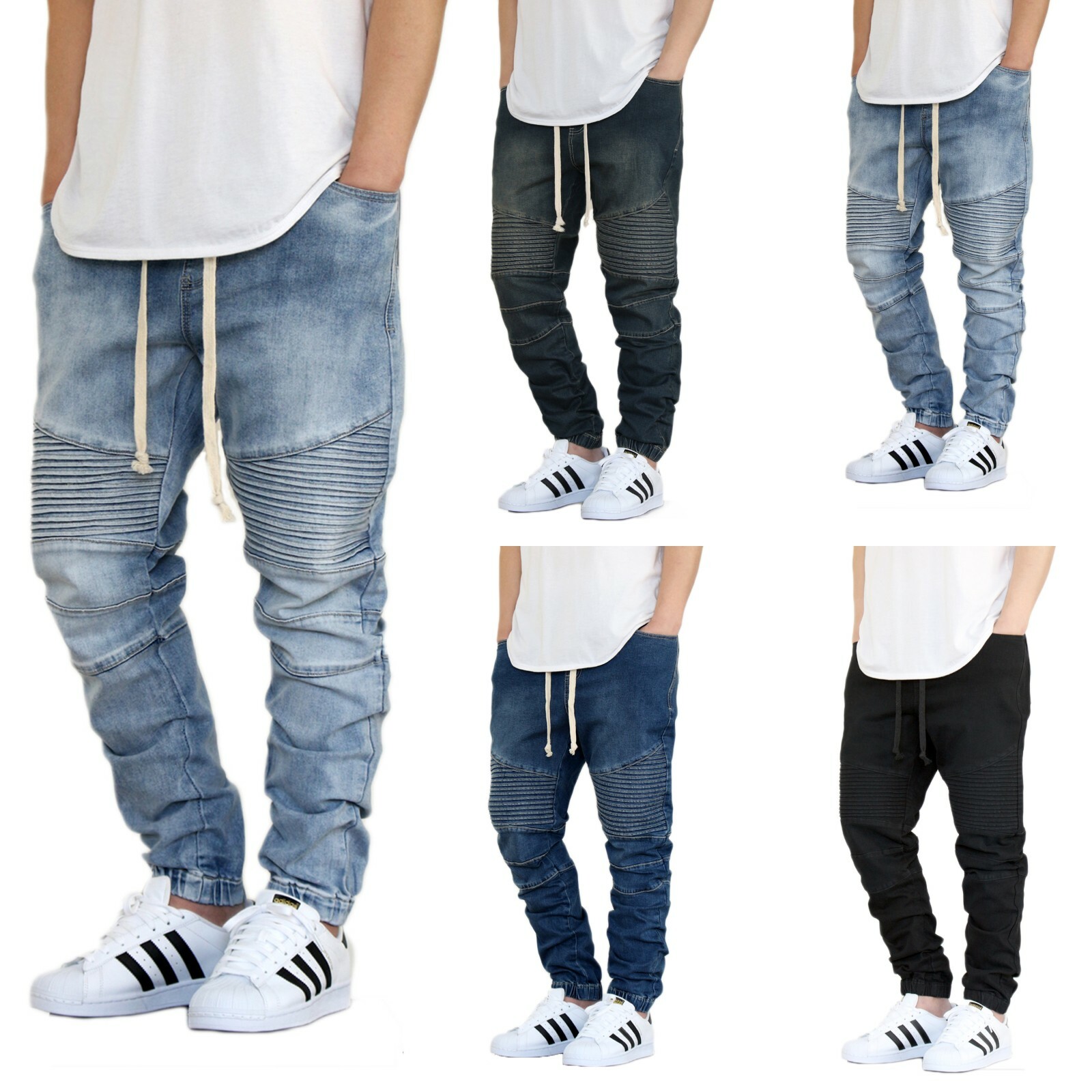 MEN’S BIKER DROP CROTCH DENIM JOGGER PANTS 4 COLORS S-5XL BIG&TALL *FAST SHIP*