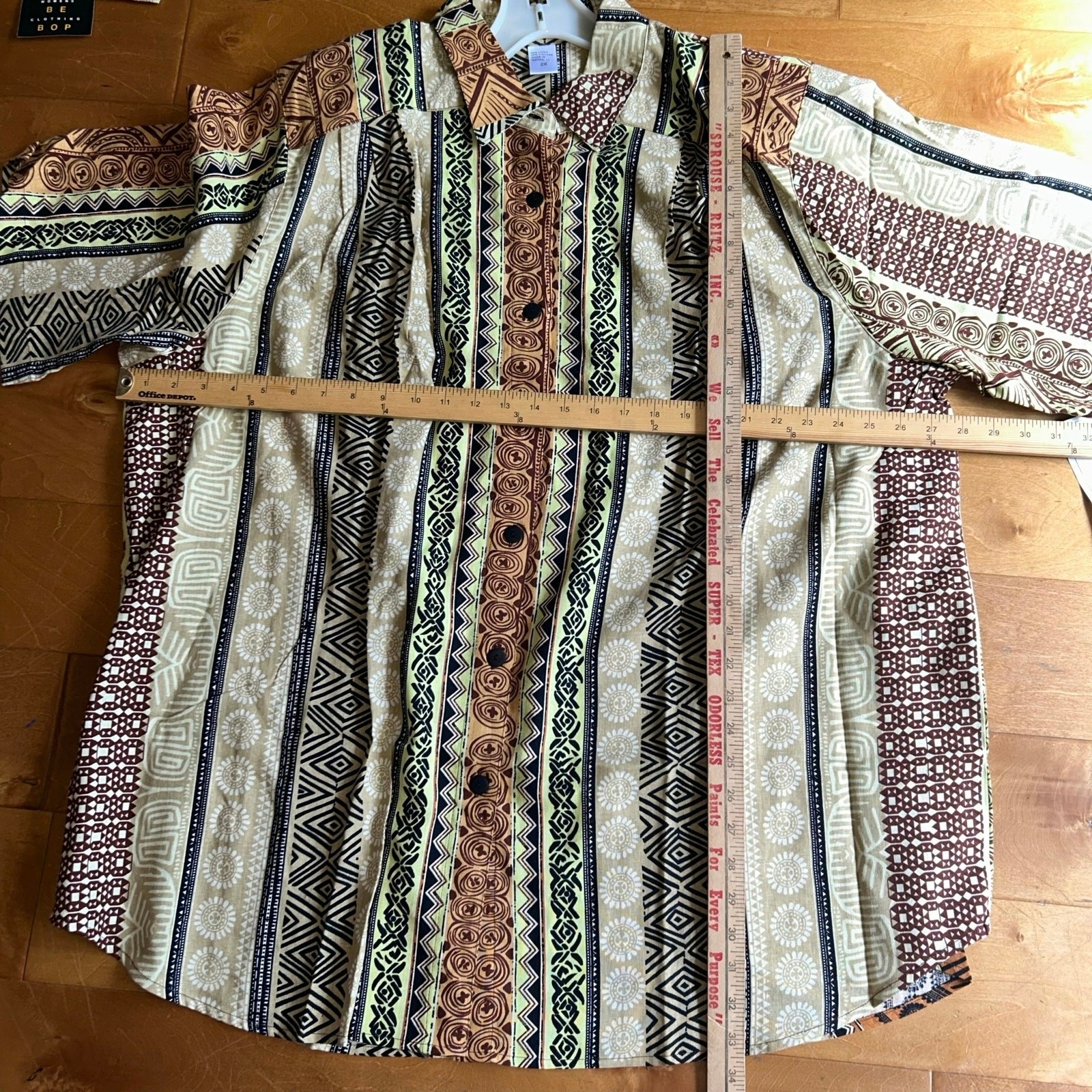 New! We Be Bop Tunic Top 2X Botswana Plus Boho Linen Button Up Tribal Safari