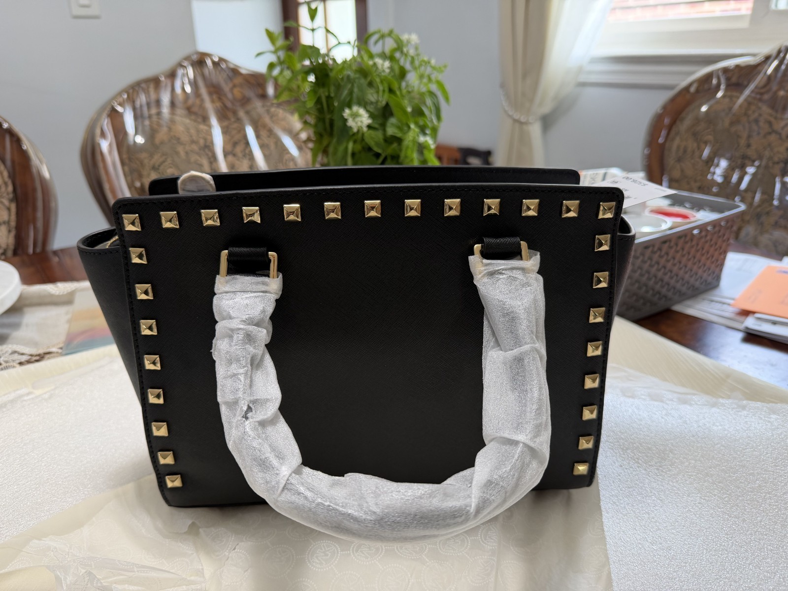 Michael Kors Selma Stud Medium TZ Satchel Black Leather NWT 30T3GSMS2L