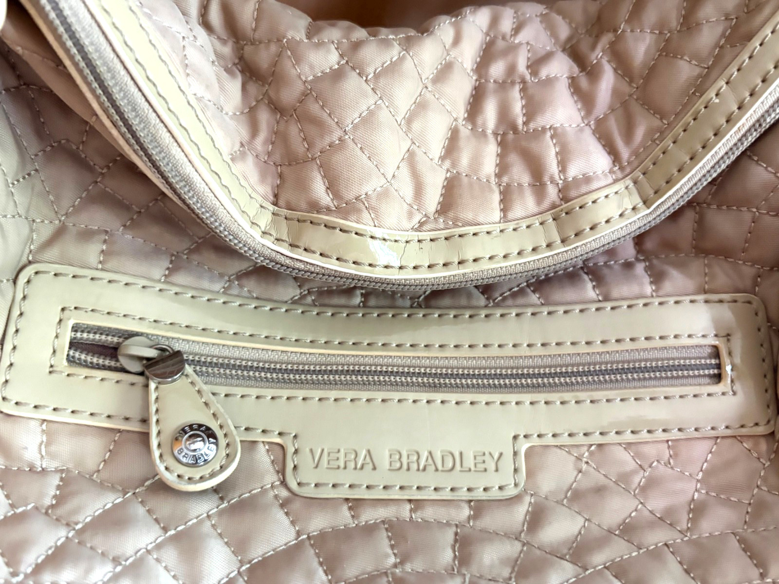 VERA BRADLEY EMMA BEIGE QUILTED NYLON TOP ZIP SHOULDER SATCHEL HANDBAG