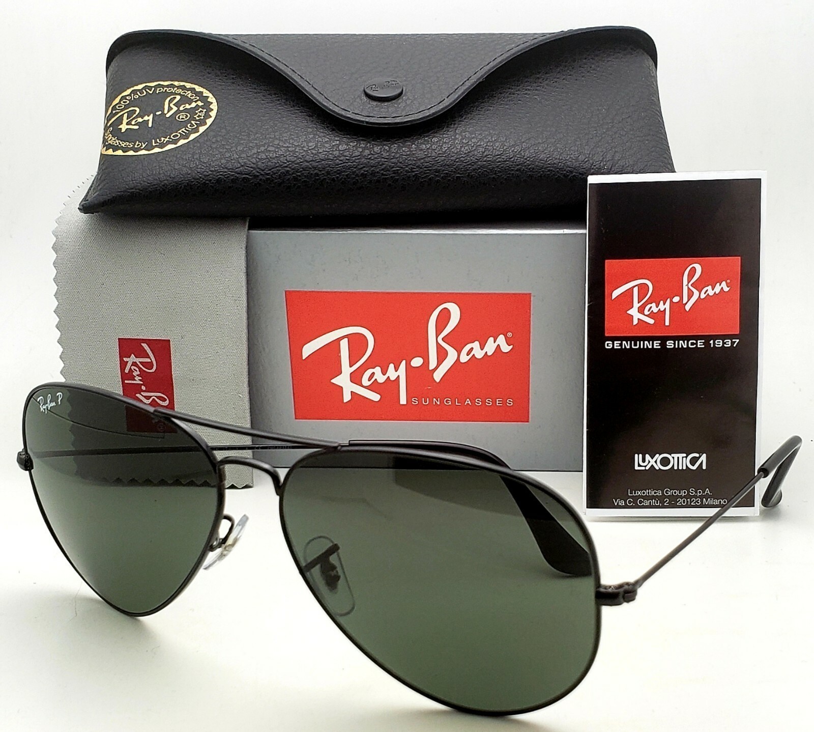 RAY-BAN Aviator Sunglasses RB 3025 002/58 58-14 Black Frames w/ Polarized Lenses