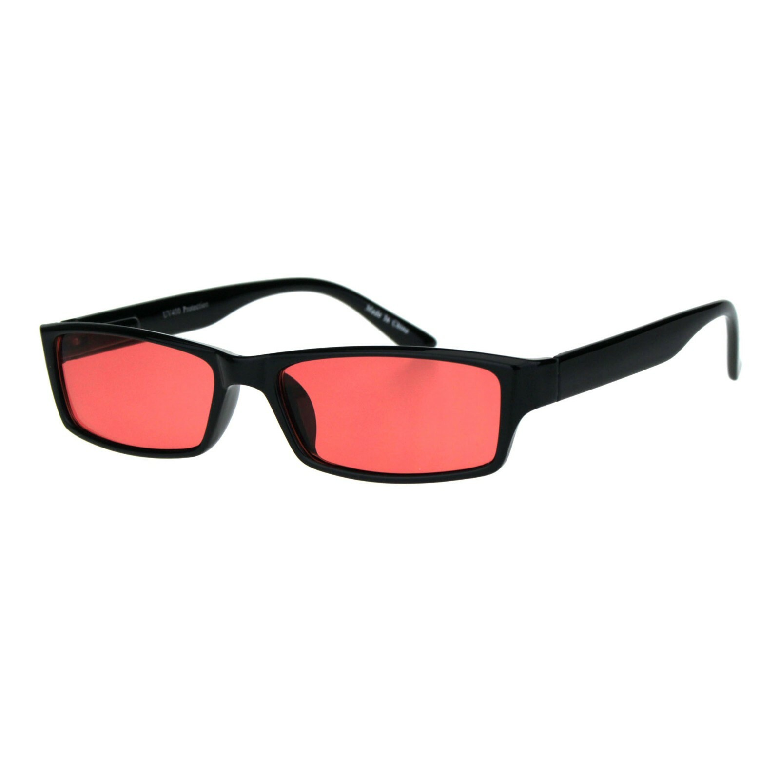 Black Rectangular Frame Sunglasses Color Lens Small Size Spring Hinge UV400