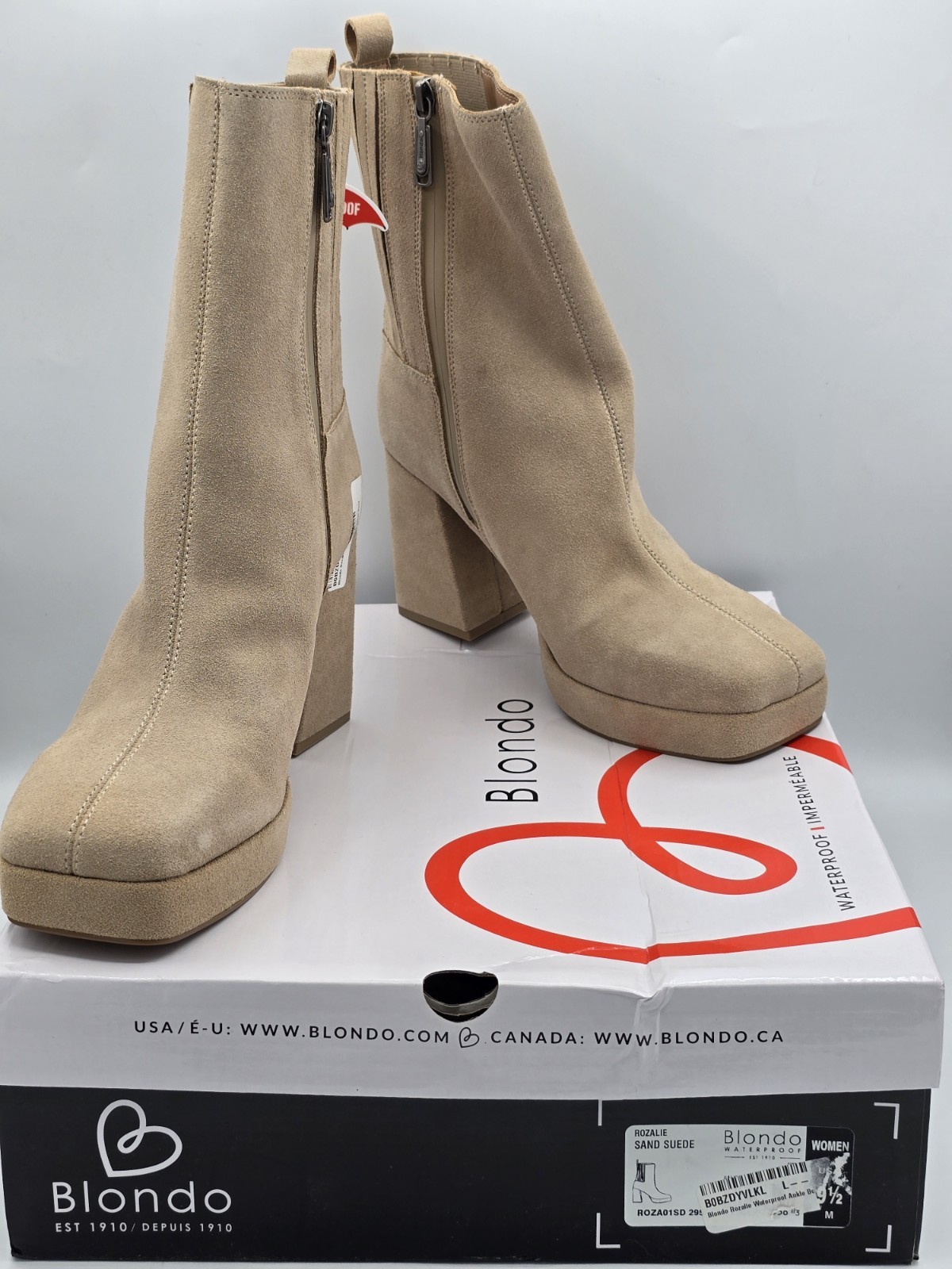 Blondo Women’s Rozalie Waterproof Ankle Boot Sand Suede Sz 9.5 NIB
