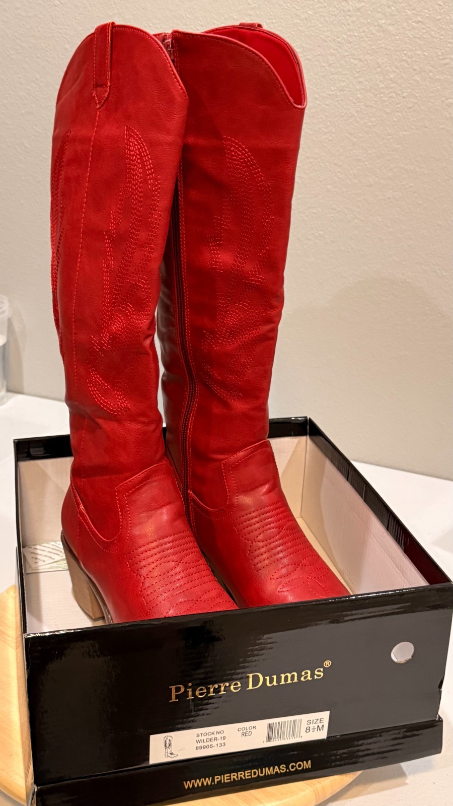 Pierre Dumas Women’s Red Cowboy-Style Knee-High Boots – 8.5 US