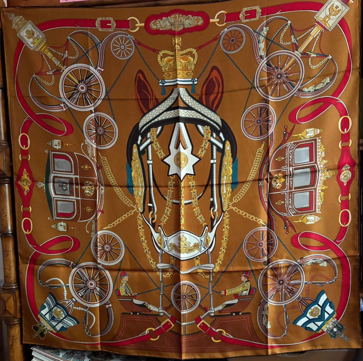 34″ Square Silk Hermes Scarf with original bag, gift box, tissue and ribbon