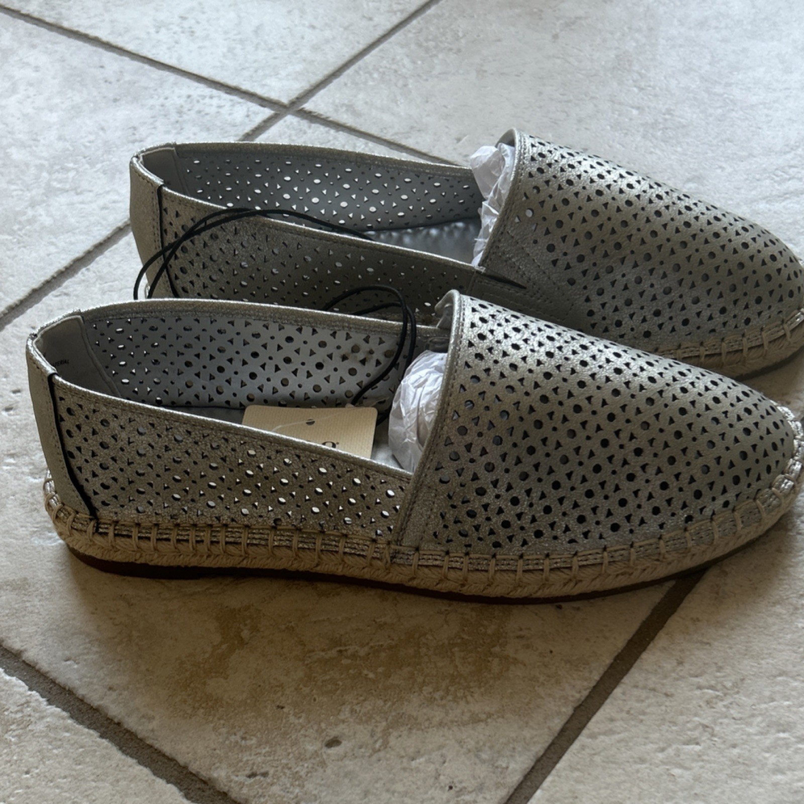 a.n.a Silver Perforated Slip-On Women’s Flats Synthetic Round Toe Casual