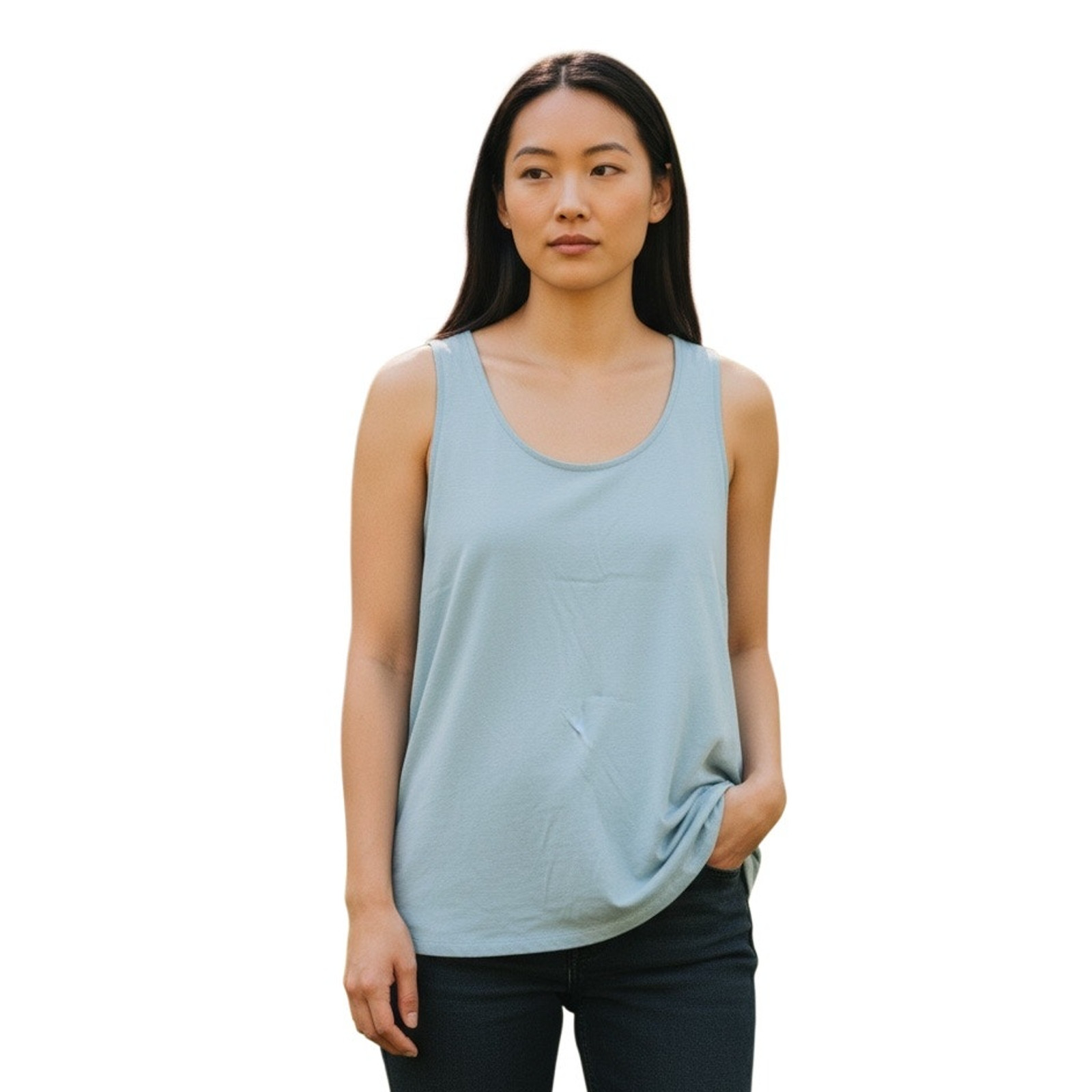 EIleen Fisher Organic Cotton Interlock U-Neck Sleep Tank in Pool Size XL