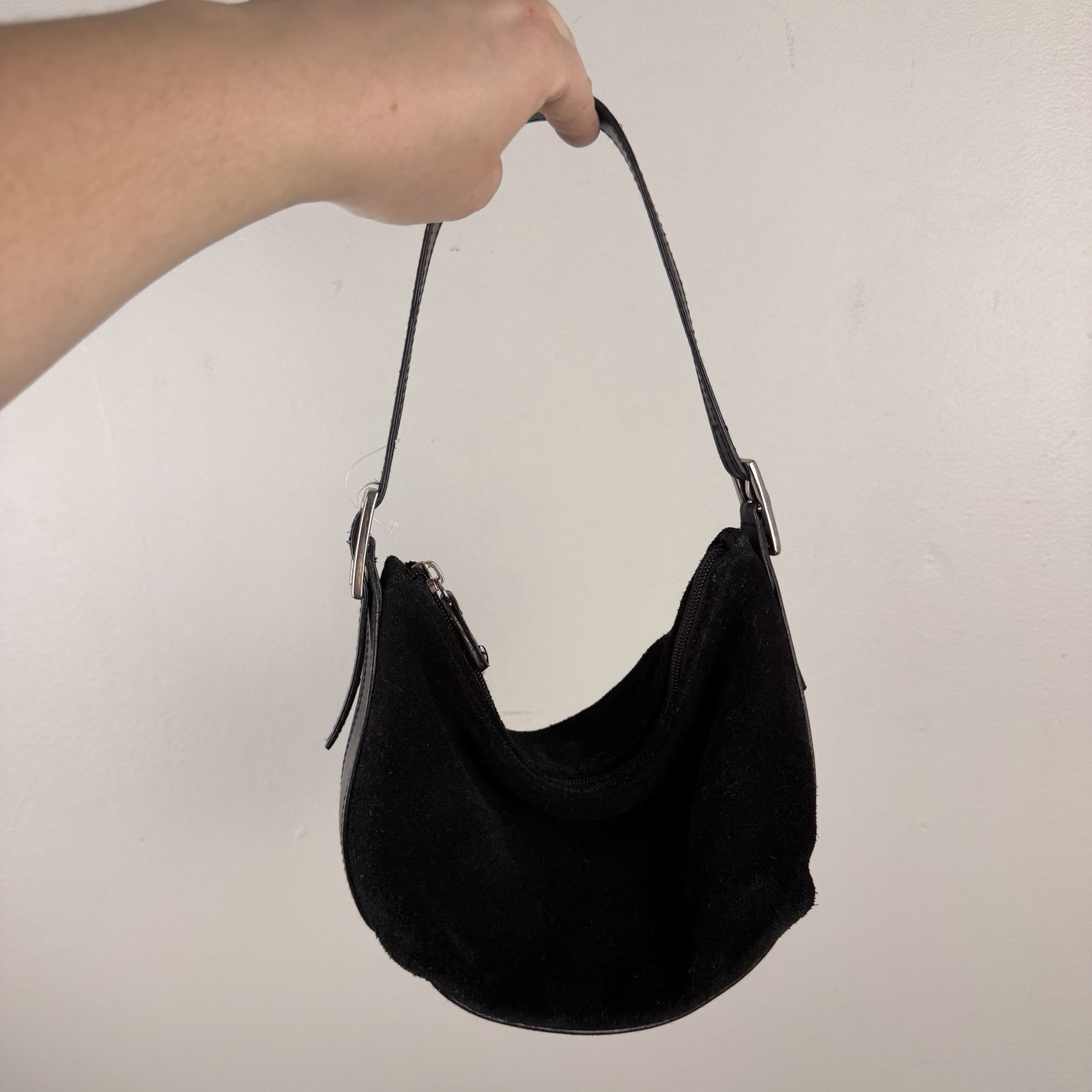 Kathy Ireland Y2K Mini Small Handbag Purse Black Leather Suede Casual Simple