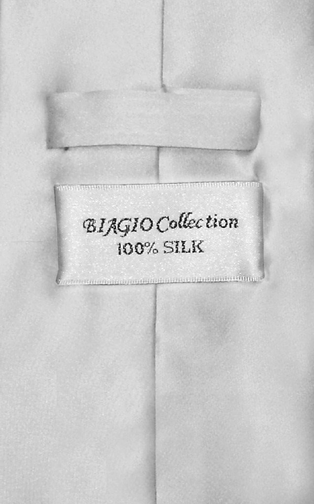 Biagio 100% SILK NeckTie Solid SILVER GREY Color Mens Gray Neck Tie